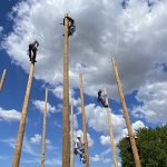 lineworkers climbing utility poles